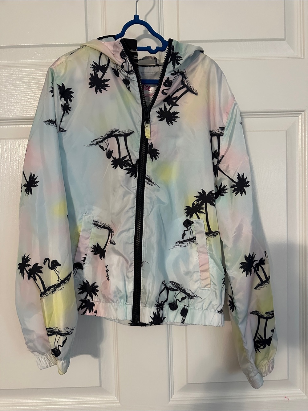 Justice Pastel Tie-Dye Hooded Jacket with Black Palm Print